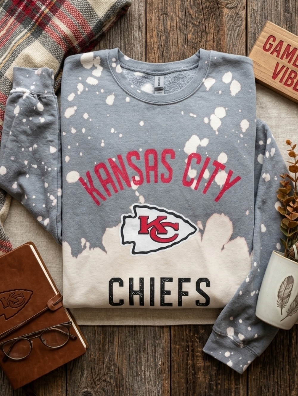 Kansas City Chiefs Gray Tie-Dye Crewneck Sweatshirt NWOT